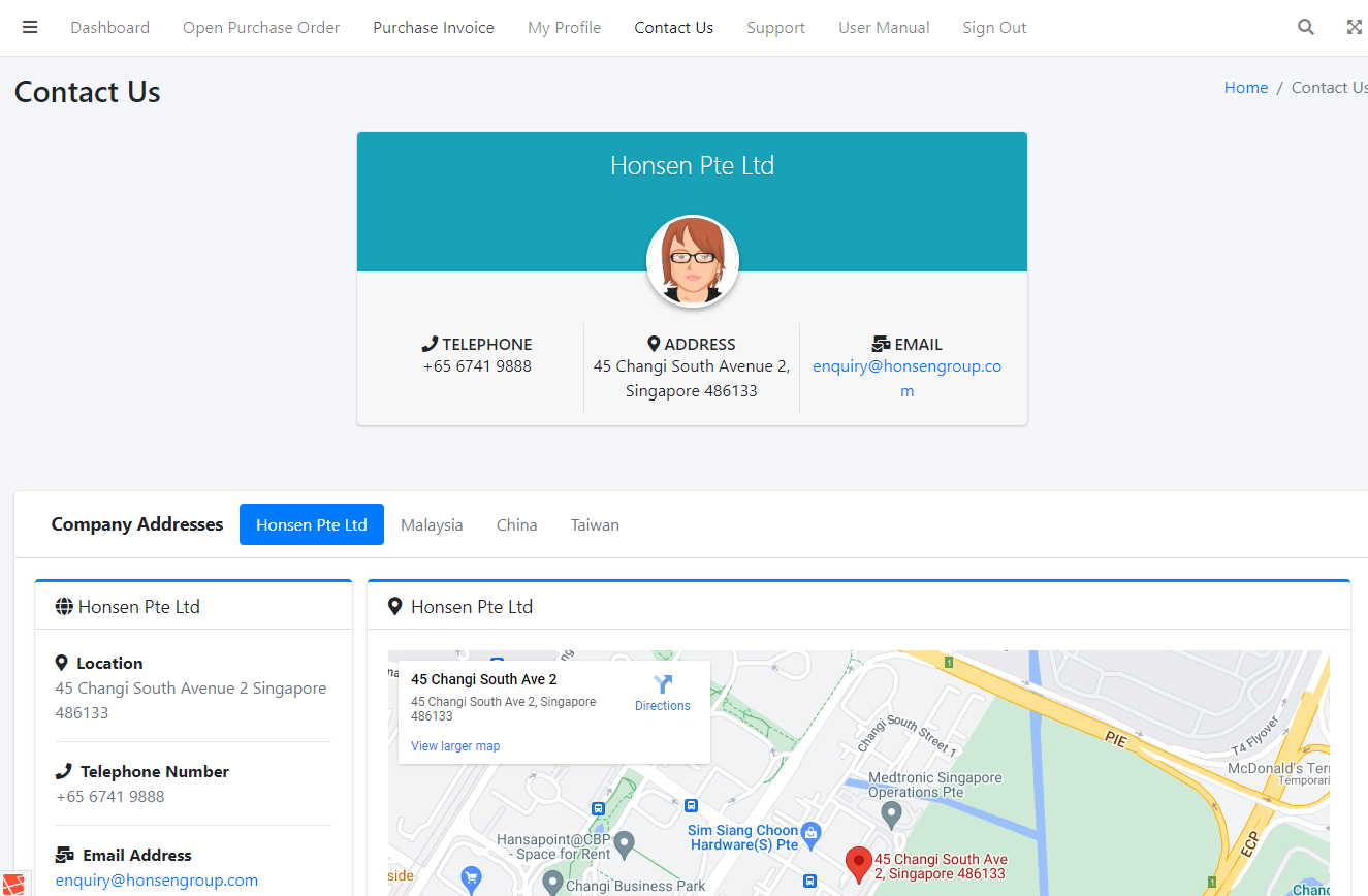Contact Us Screen