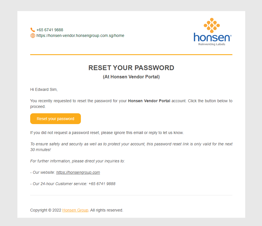 Lost Password Email
