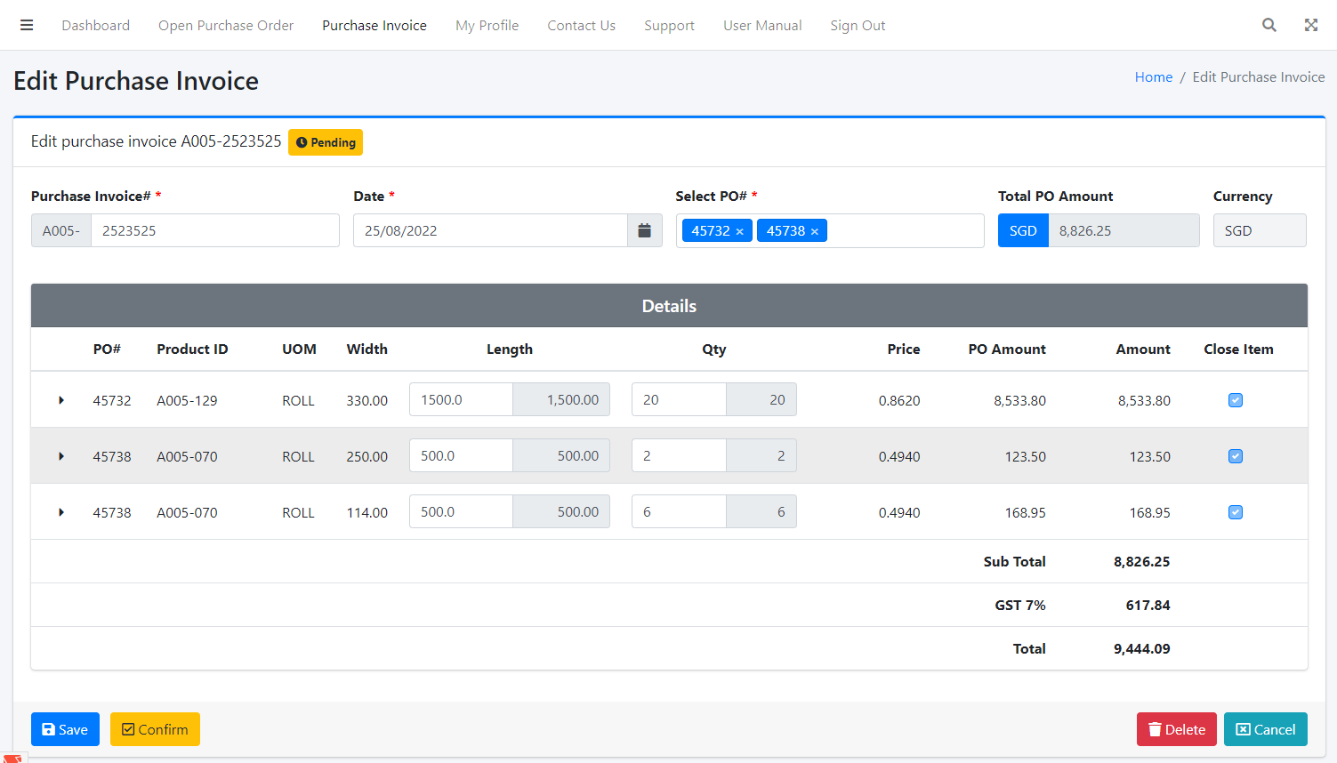 Purchase Invoice Detail Pending