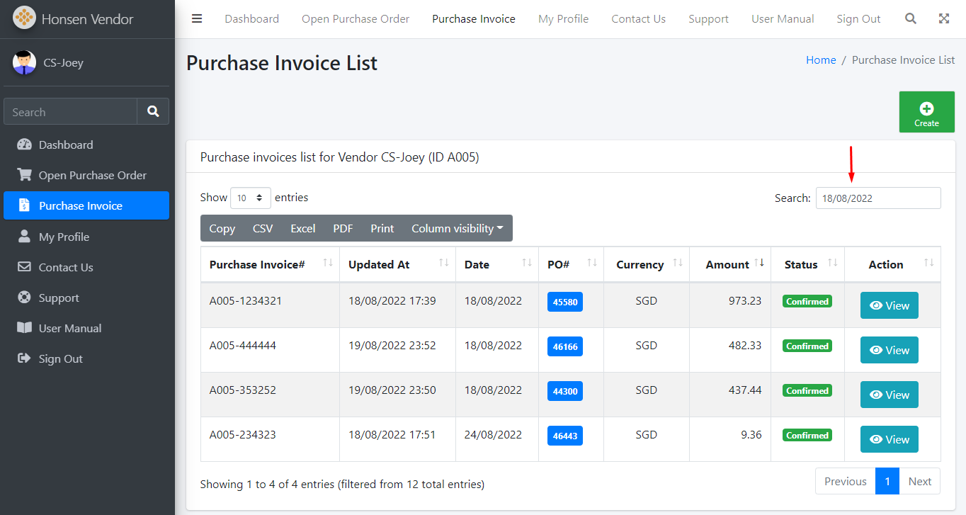 Purchase Invoice List Search