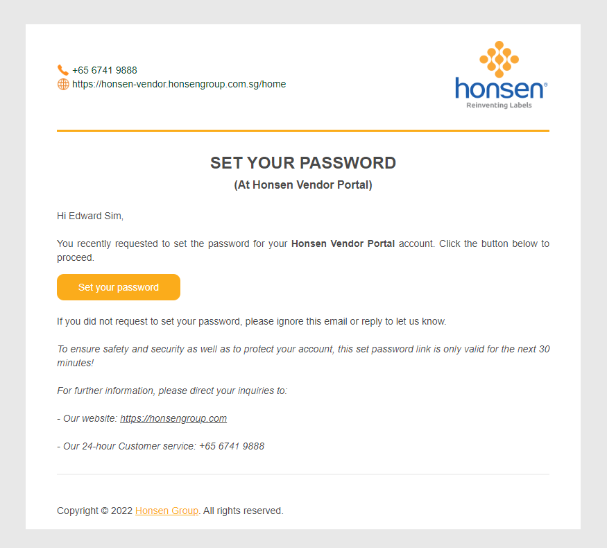 Request Password Email