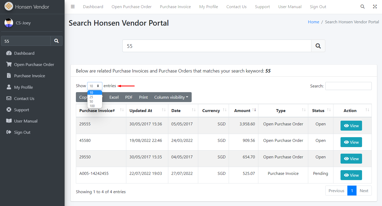 Search Result List Show Entries