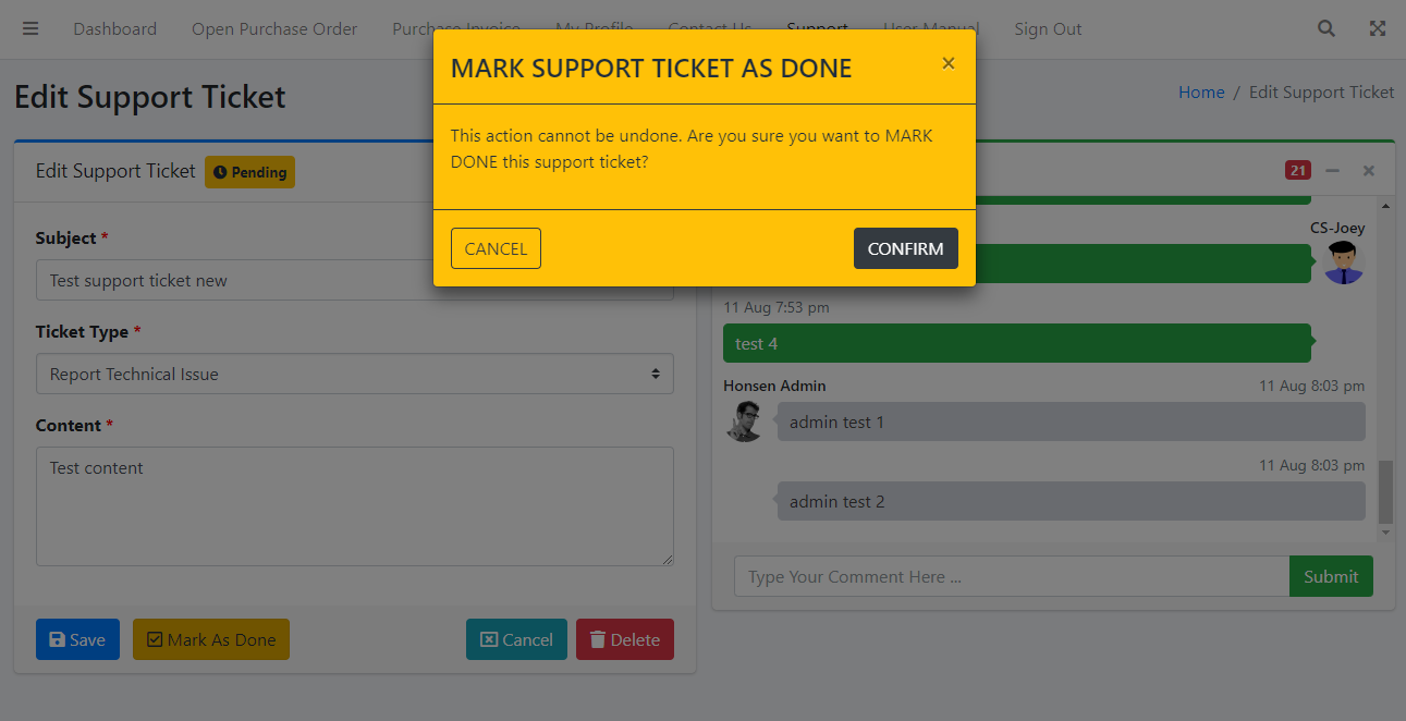 Support Ticket Detail Confirm Reminder