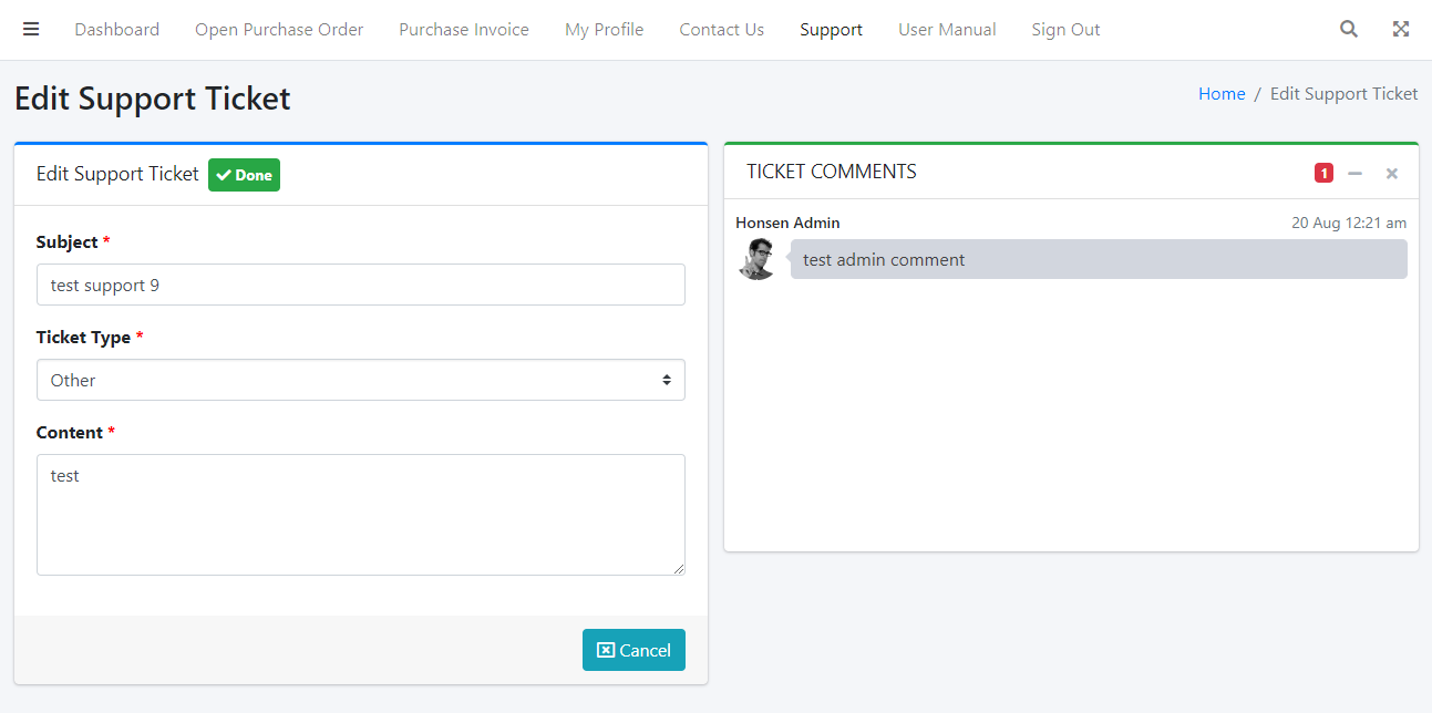 Support Ticket Detail Done